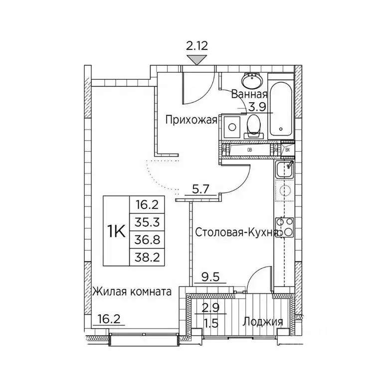 1-к кв. Приморский край, Владивосток ул. Расула Гамзатова, 7к3 (38.2 ... - Фото 1