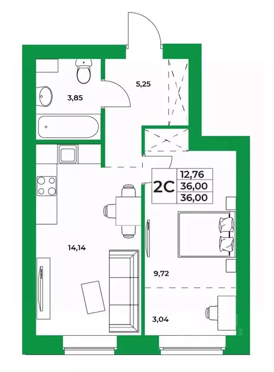 1-к кв. Башкортостан, Уфимский район, Зубовский сельсовет, с. Зубово ... - Фото 1