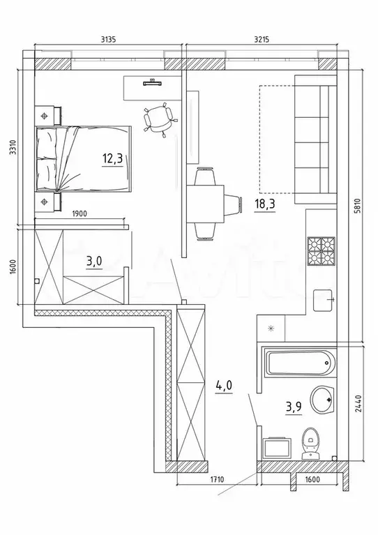 2-к. квартира, 42,4 м, 3/8 эт. - Фото 0