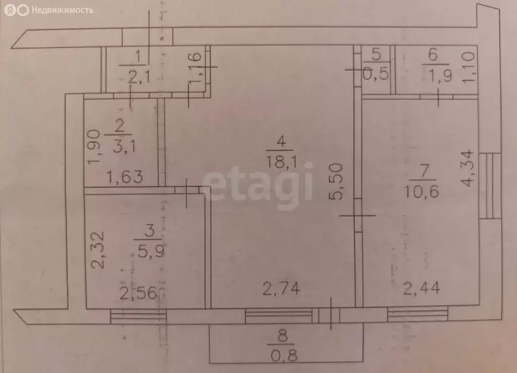 2-комнатная квартира: Ишимбай, улица Губкина, 45 (42.2 м) - Фото 1