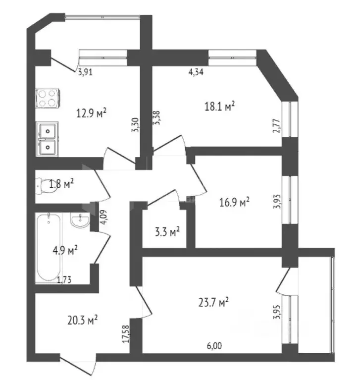 3-к кв. Тюменская область, Тюмень Широтная ул., 112к3 (101.8 м) - Фото 1