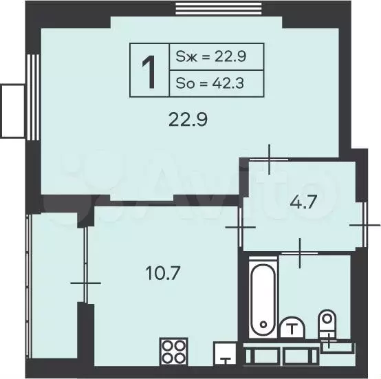 Аукцион: 1-к. квартира, 42,3 м, 6/24 эт. - Фото 0