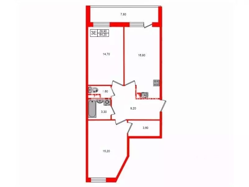 2-к кв. Санкт-Петербург 1-й Предпортовый проезд, 15 (64.2 м) - Фото 2