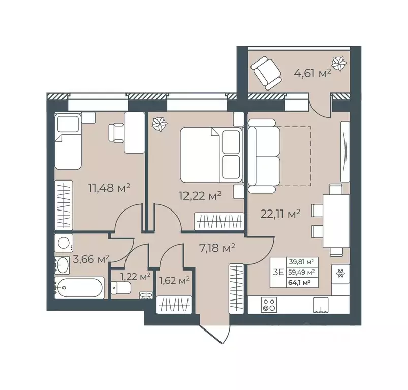 3-к кв. Тульская область, Узловая  (64.1 м) - Фото 1