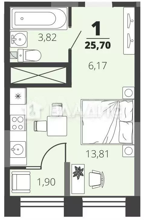 Квартира-студия, 25,7 м, 4/26 эт. - Фото 0