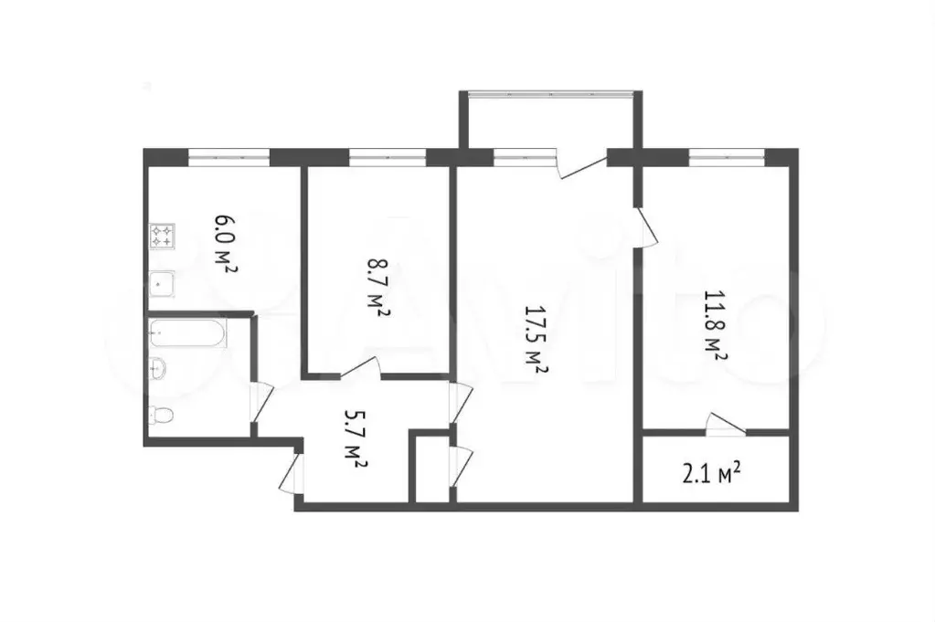 3-к. квартира, 55,6 м, 5/5 эт. - Фото 0