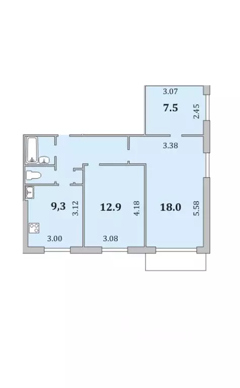3-к кв. Мурманская область, Мурманск ул. Аскольдовцев, 16 (58.4 м) - Фото 2