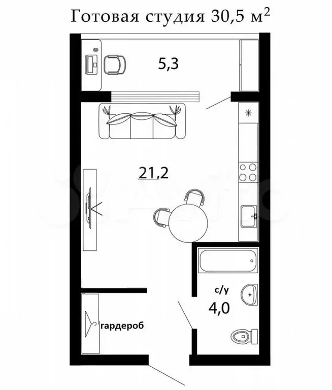 Квартира-студия, 31 м, 2/5 эт. - Фото 0