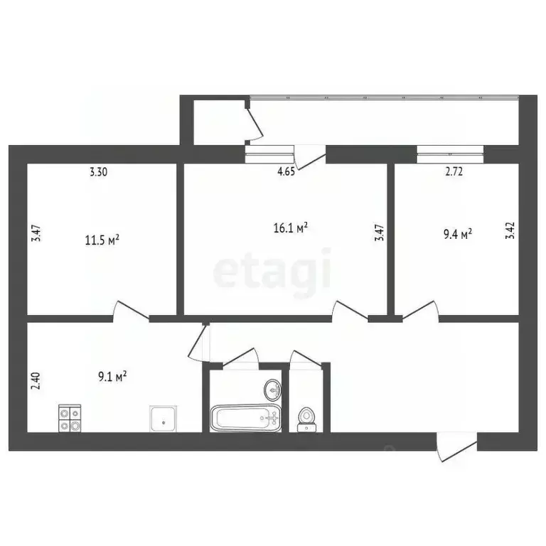 3-к кв. Белгородская область, Белгород ул. 5 Августа, 36к2 (62.4 м) - Фото 2
