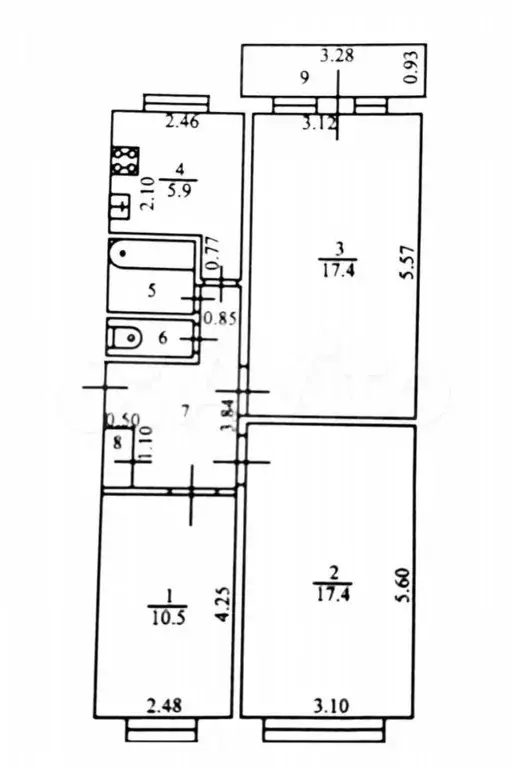 3-к. квартира, 61,5 м, 3/5 эт. - Фото 0