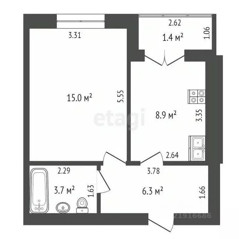 1-к кв. Калининградская область, Зеленоградск ул. Большая Окружная, 1 ... - Фото 2