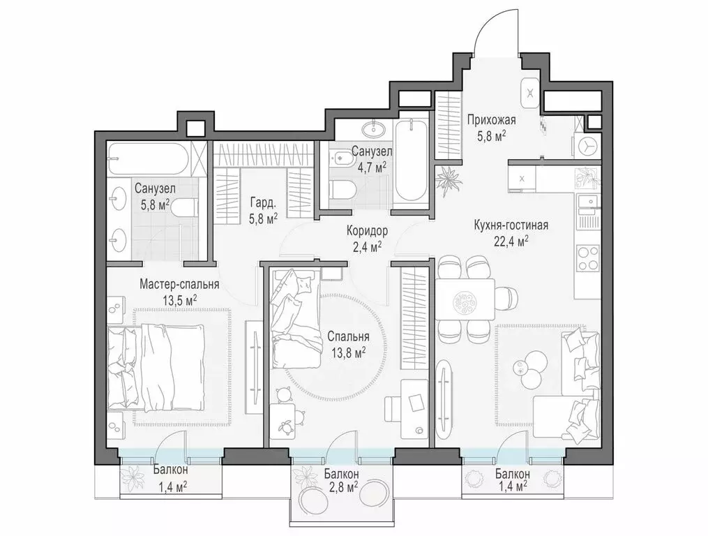 2-комнатная квартира: Москва, Средний Тишинский переулок (75.4 м) - Фото 0