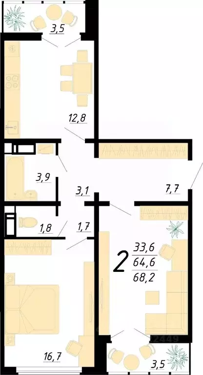 2-к кв. Воронежская область, Воронеж ул. Пескова, 8 (68.2 м) - Фото 0
