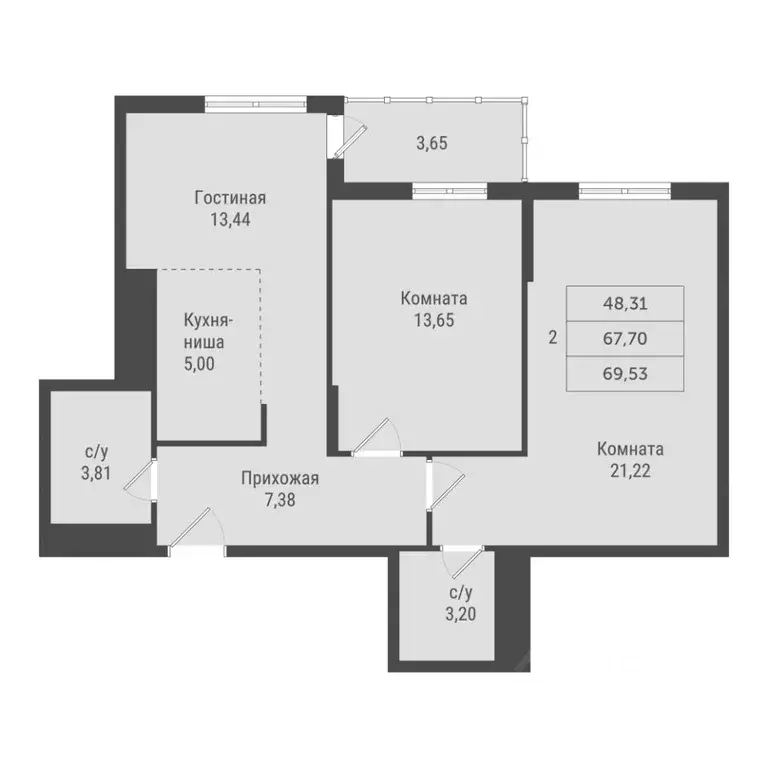 2-к кв. Ханты-Мансийский АО, Сургут Игоря Киртбая ул., 1А (69.53 м) - Фото 1