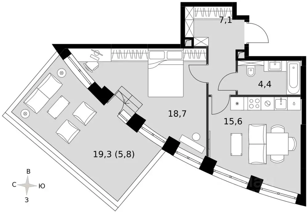 1-к кв. Москва Сидней Сити жилой комплекс, к2/2 (51.2 м) - Фото 2