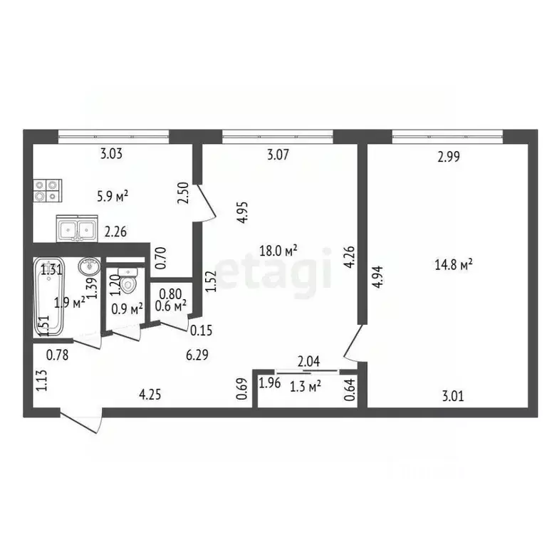 2-к кв. Санкт-Петербург просп. Науки, 8К1 (43.4 м) - Фото 1