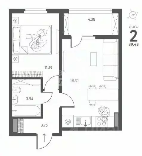 1-к кв. Липецкая область, Липецк ул. Перова, 1 (39.48 м) - Фото 1
