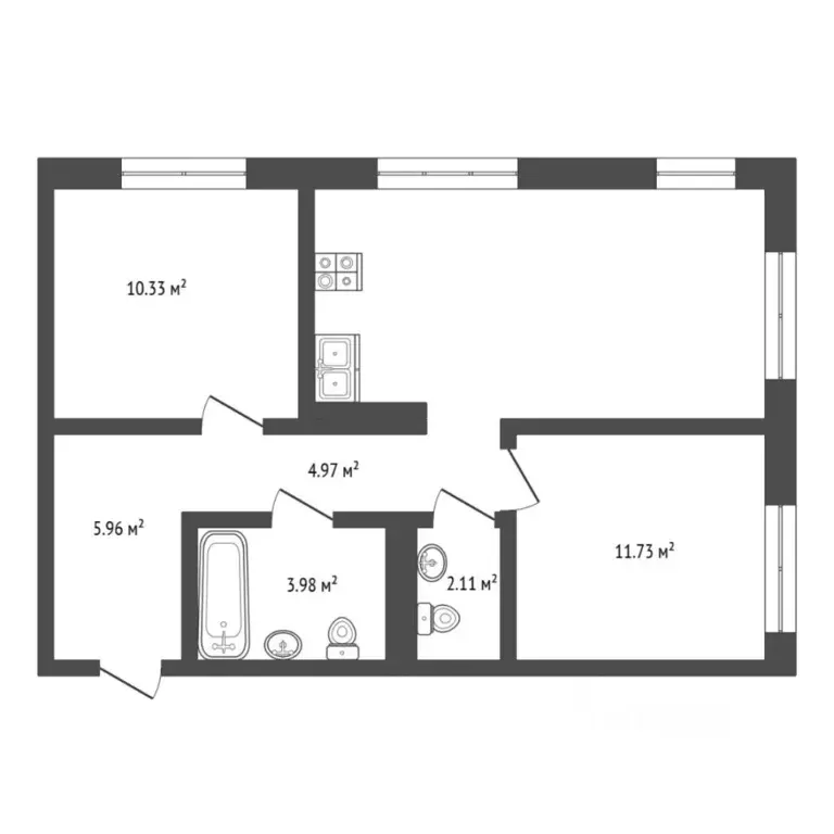 2-к кв. Тюменская область, Тюмень ул. Василия Подшибякина, 11 (59.5 м) - Фото 2