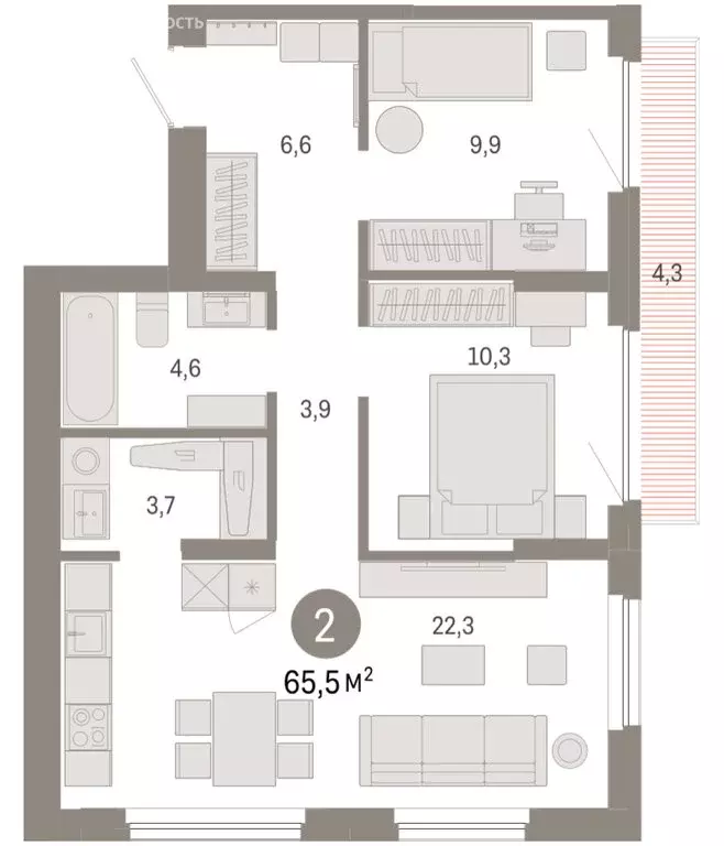 2-комнатная квартира: Новосибирский район, рабочий посёлок Краснообск, ... - Фото 1