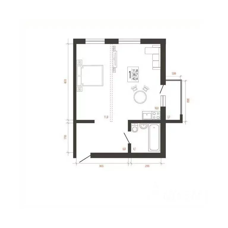 1-к кв. Иркутская область, Иркутск Сарафановская ул. (42.4 м) - Фото 1