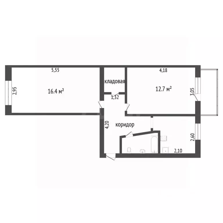 2-к кв. Тюменская область, Тюмень ул. 50 лет Октября, 66 (44.5 м) - Фото 1