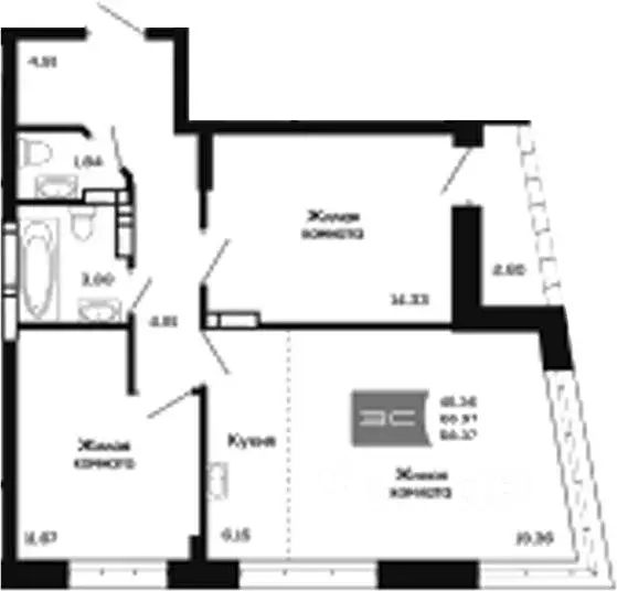 2-к кв. Новосибирская область, Новосибирск ул. Титова, 48 (66.97 м) - Фото 0