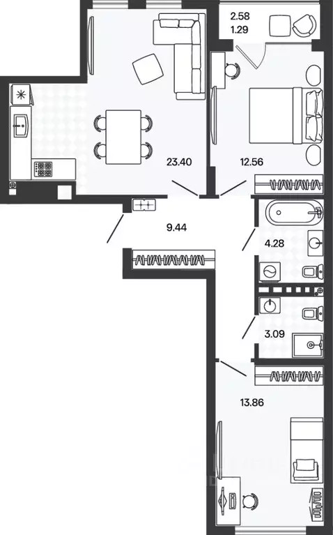 2-к кв. Калининградская область, Гурьевский муниципальный округ, пос. ... - Фото 1
