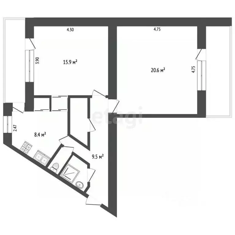 2-к кв. Крым, Бахчисарай ул. Фрунзе, 44 (60.9 м) - Фото 2