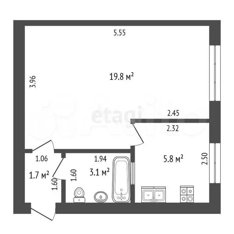 1-к. квартира, 35 м, 1/5 эт. - Фото 0