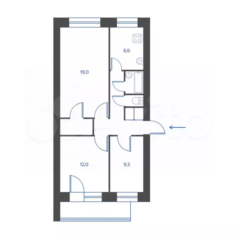 3-к. квартира, 60 м, 6/9 эт. - Фото 0