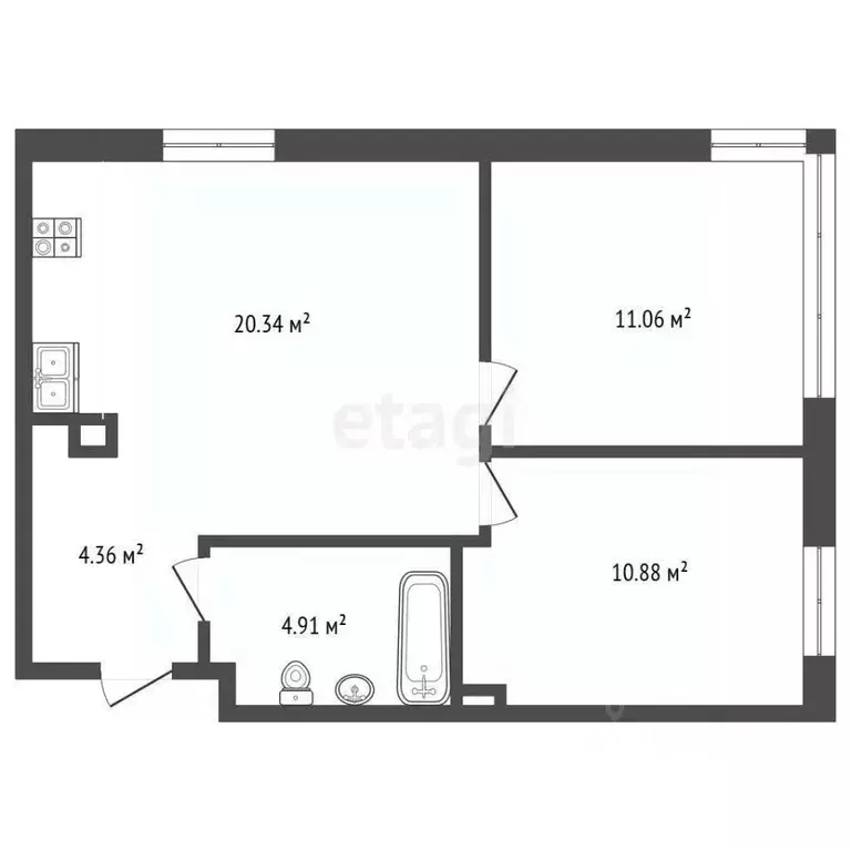 2-к кв. Тюменская область, Тюмень Харьковская ул., 74 (51.6 м) - Фото 2