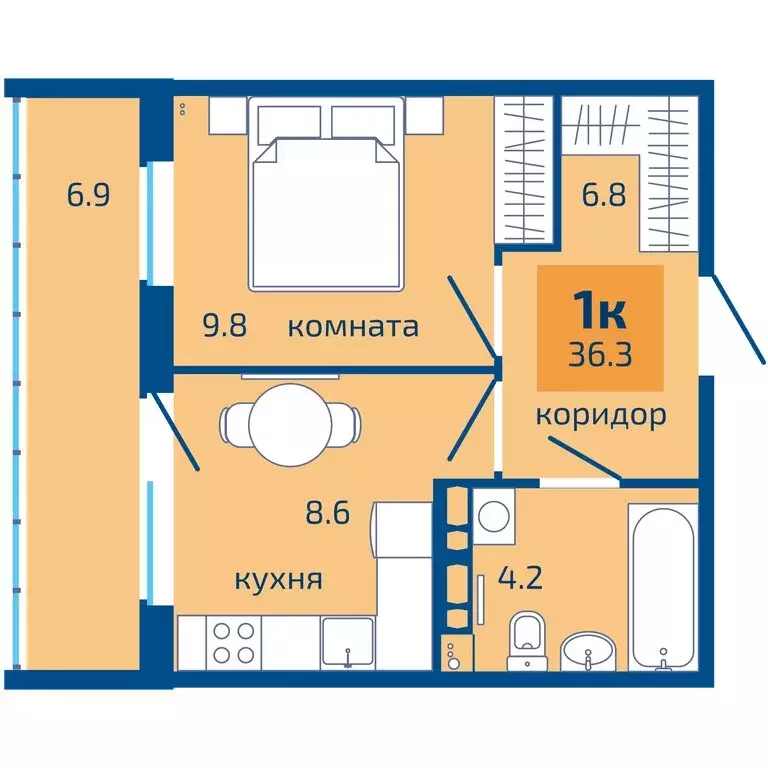 1-комнатная квартира: Пермь, Целинная улица, 59к3 (36.3 м) - Фото 1