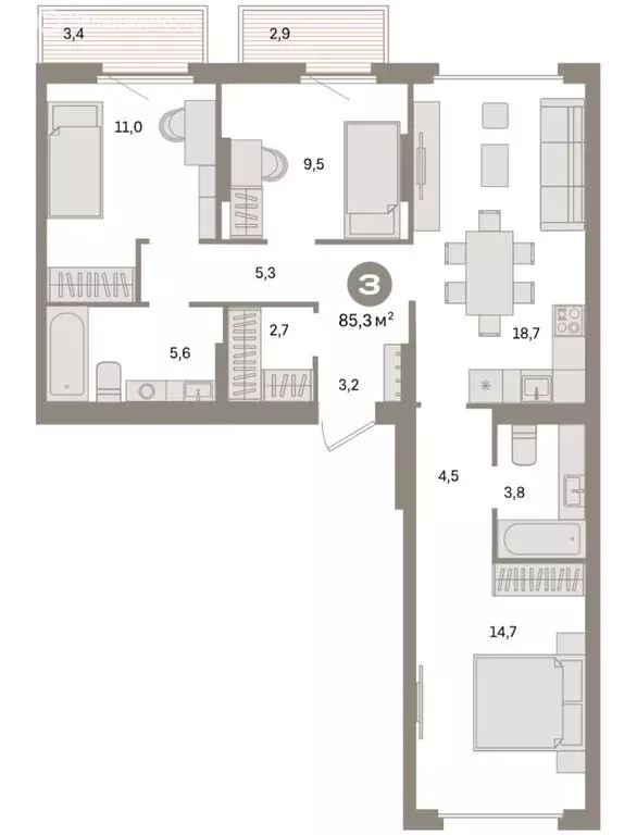3-комнатная квартира: Екатеринбург, жилой район Сортировочный, ... - Фото 2