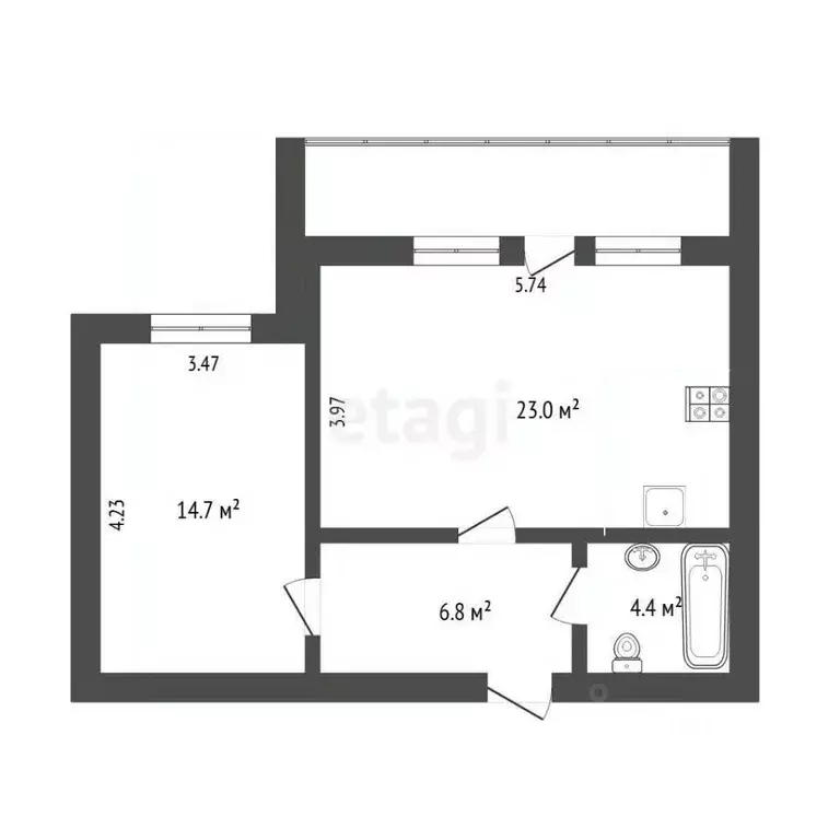 1-к кв. Тюменская область, Тюмень Широтная ул., 128 (48.6 м) - Фото 2