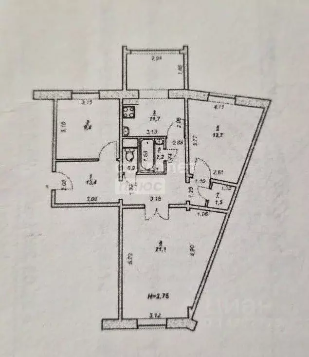 3-к кв. Ханты-Мансийский АО, Нягань 2-й мкр, 8 (73.7 м) - Фото 1