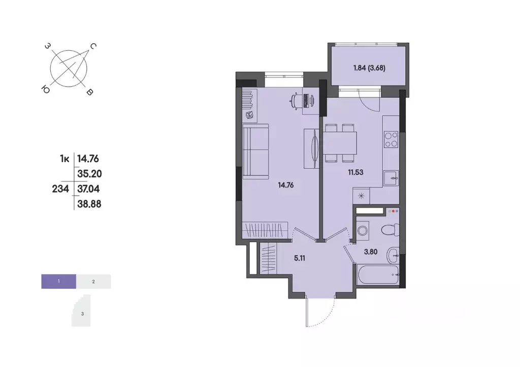 1-к кв. Удмуртия, Ижевск ул. Джамбула, 83 (37.04 м) - Фото 1