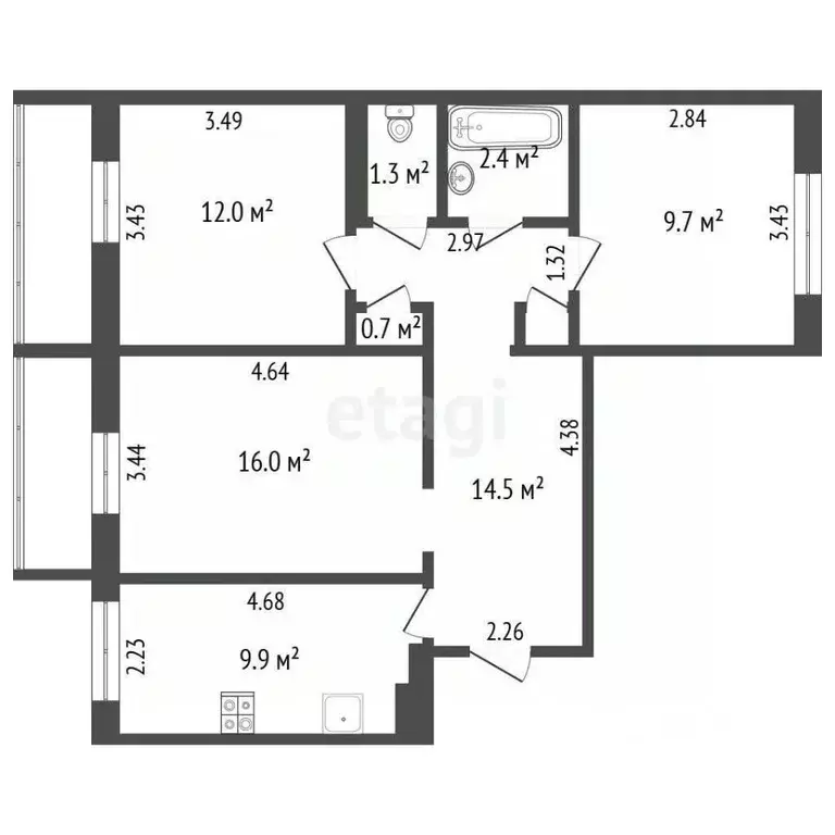 3-к кв. Коми, Усинск ул. Ленина, 19 (70.7 м) - Фото 0
