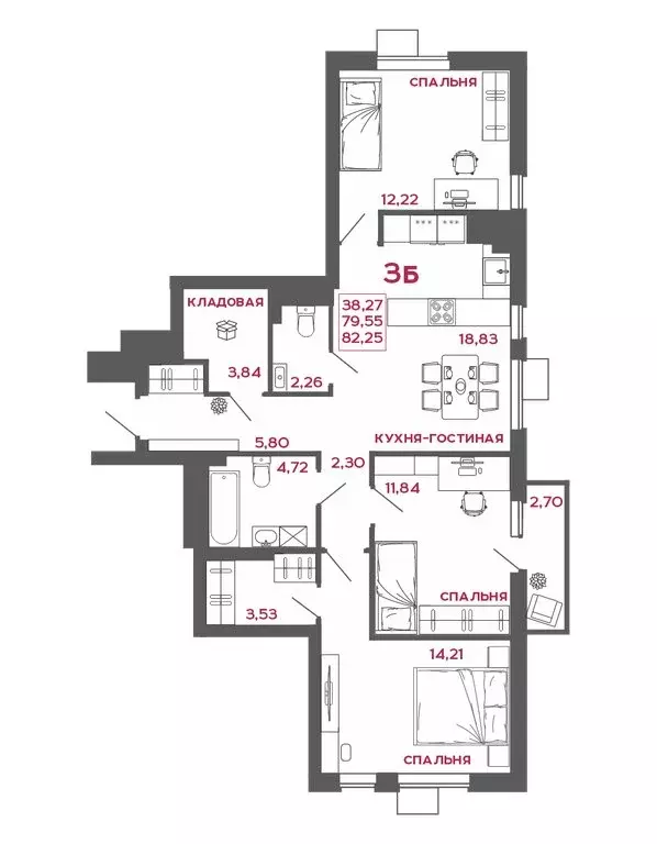 3-комнатная квартира: Пенза, ЖК Микрорайон Новобережье (82.25 м) - Фото 1
