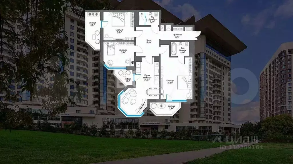 2-к кв. Москва ул. Архитектора Власова, 6 (121.9 м) - Фото 2