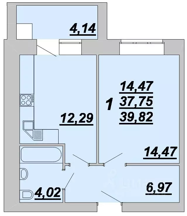 1-к кв. Рязанская область, Рязань ул. Птицеводов, 6 (39.82 м) - Фото 1