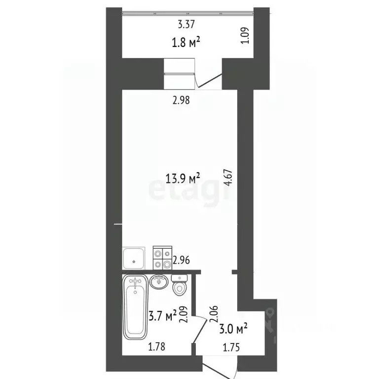 Студия Забайкальский край, Чита Томская ул., 8 (22.7 м) - Фото 2