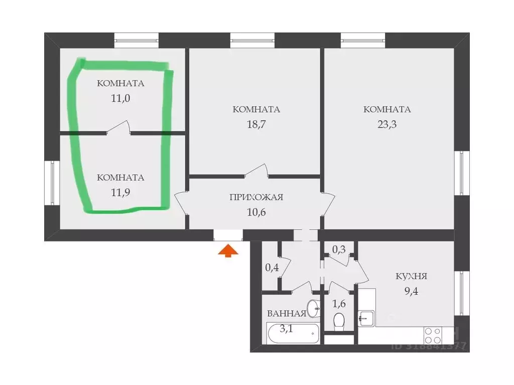Комната Санкт-Петербург ул. Полярников, 7 (22.9 м) - Фото 0