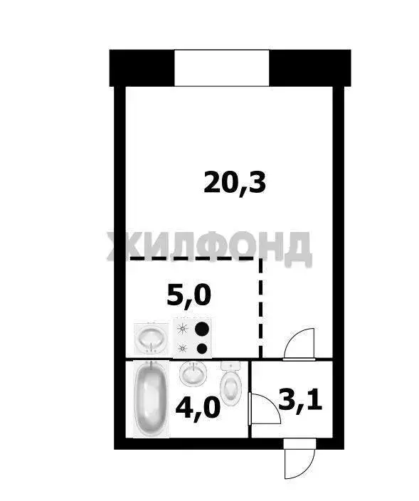 Квартира-студия: Новосибирск, улица Виктора Шевелёва, 20 (32.4 м) - Фото 1