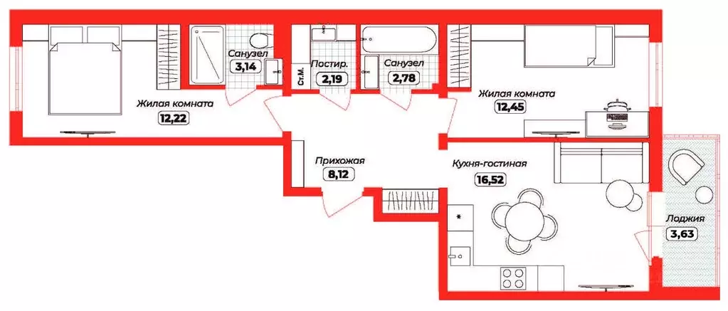 2-к кв. Хабаровский край, Хабаровск  (59.42 м) - Фото 0