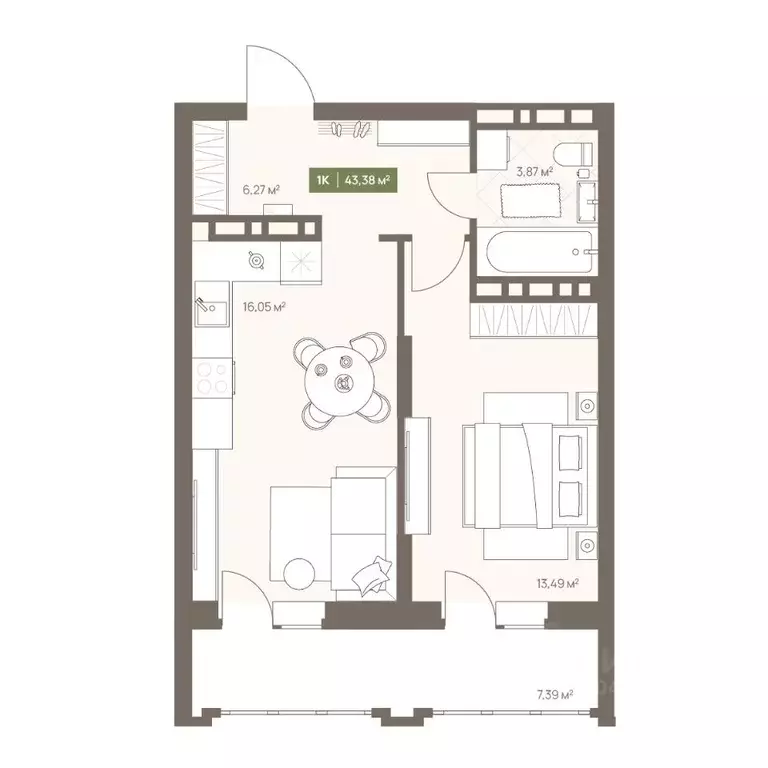 1-к кв. Кемеровская область, Кемерово Московский просп., 23А (43.38 м) - Фото 1