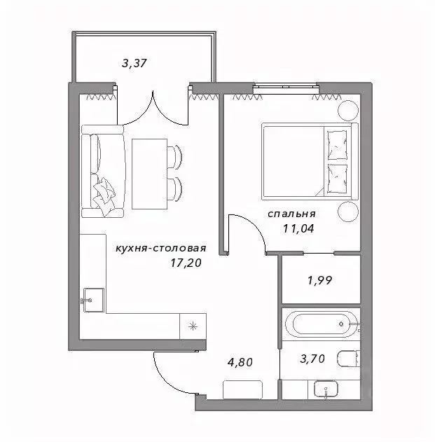 1-к кв. Вологодская область, Вологда ул. Карла Маркса, 59 (42.08 м) - Фото 1