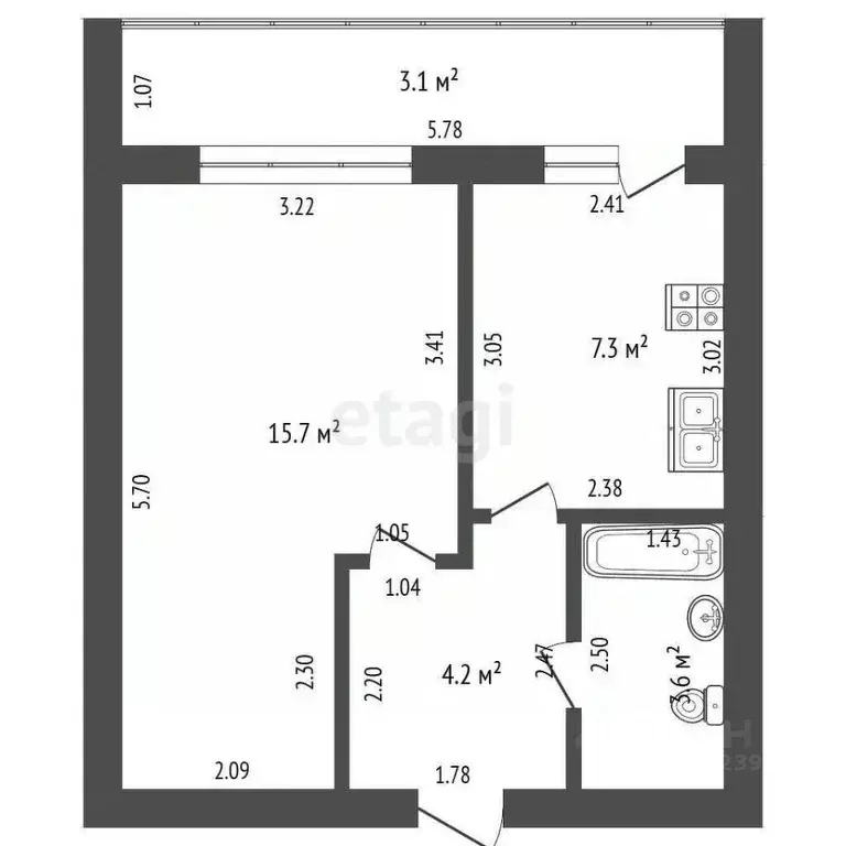 1-к кв. Башкортостан, Стерлитамак Вокзальная ул., 39 (30.8 м) - Фото 2