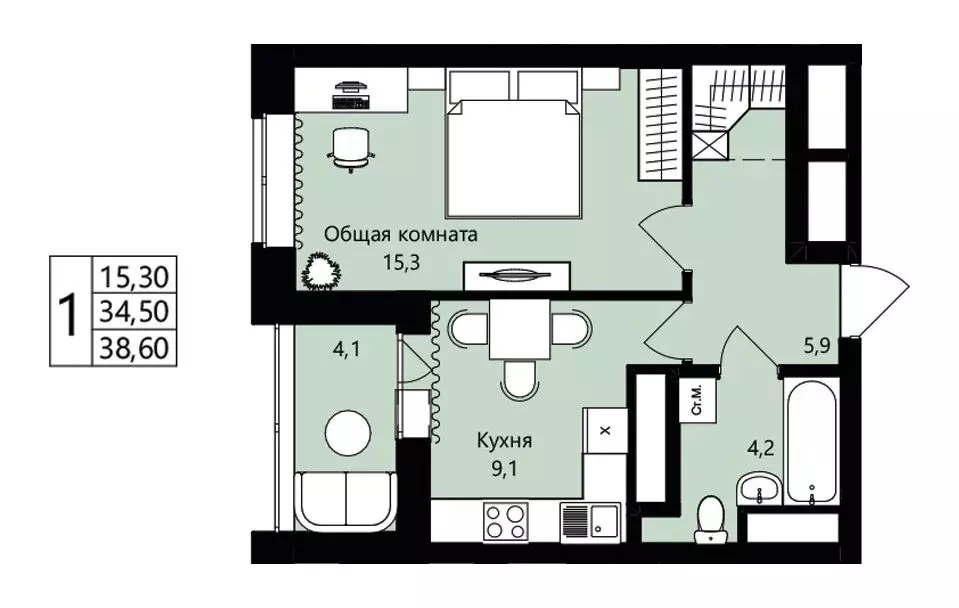 1-комнатная квартира: Саранск, жилой район Юбилейный, 3-й микрорайон, ... - Фото 1