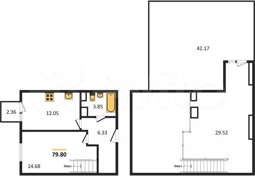 1-к. квартира, 79,8 м, 4/6 эт. - Фото 1