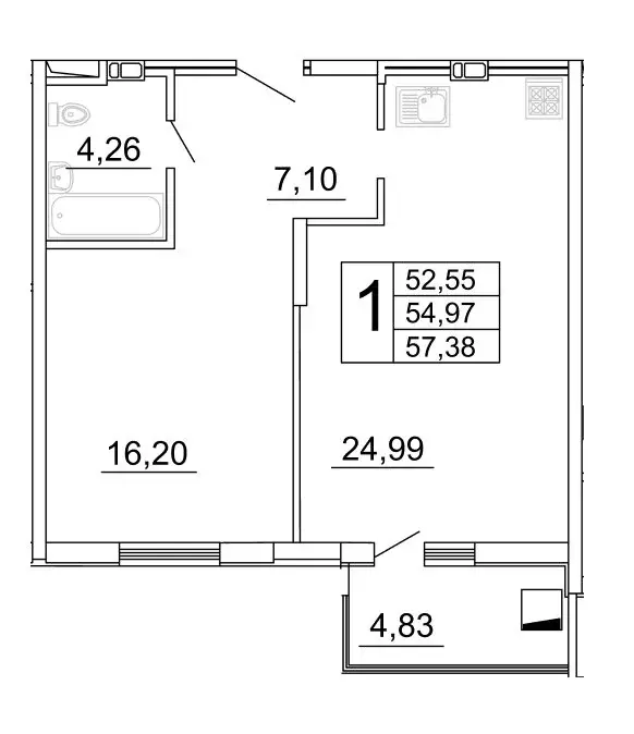 1-комнатная квартира: Самара, улица Дыбенко, 5 (57.29 м) - Фото 0